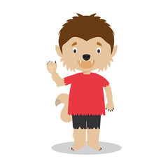 Cartoon illustration of a funny werewolf for children
