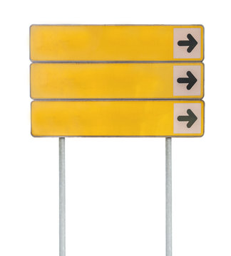 Yellow Directional Arrow Road Sign On Rod