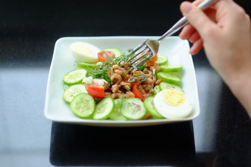 Shrimps Eggs And Cucumber Salad