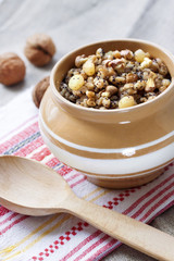 Kutia - sweet grain pudding, the traditional first dish of Christmas Eve supper served in Eastern European countries