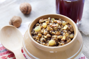 Kutia - sweet grain pudding, the traditional first dish of Christmas Eve supper served in Eastern European countries
