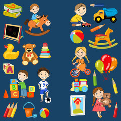 Fototapeta na wymiar Vector kindergarten pattern with boys and girls