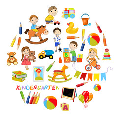 Vector kindergarten pattern with boys and girls