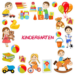 Vector kindergarten pattern with boys and girls