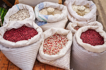 Bags of various beans on the market