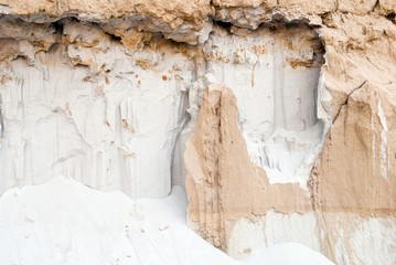 Textured detail showing white sand and beige clay