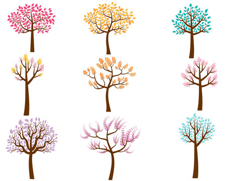 Vector Set of Colorful Cartoon Trees