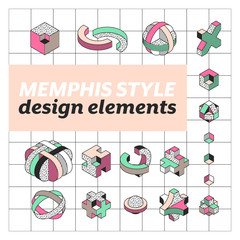 Set of vector geometrical shapes in Memphis style