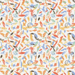 Ink feather seamless pattern. Hand drawn doodle vector background.