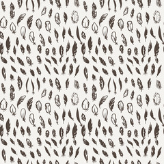Ink feather seamless pattern. Hand drawn doodle vector background.