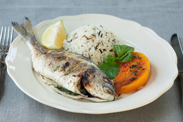 Dorado with rice and pumpkin