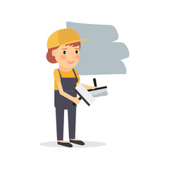Woman make repairs in the apartment. Vector illustration