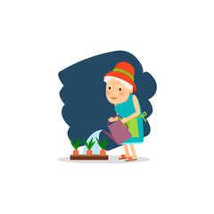 Seniors happy leisure. Grandmother watering garden vector icon
