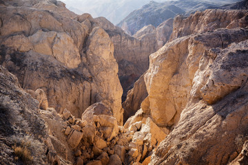 Obraz premium Cliff of Zhabyr Canyon (Yellow canyon) in National park Charyn, Kazakhstan 
