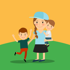 Young girl and two boys. Vector illustration