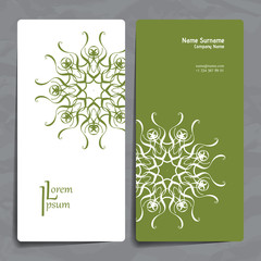 Set of vector design templates. Business card with floral circle ornament. Mandala style.