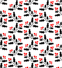 Christmas geometric seamless pattern with winter berries - holly