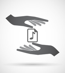Isolated pair of hands protecting or giving  a music score icon