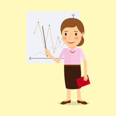 Teacher with whiteboard cartoon character. Vector illustration