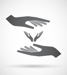 Isolated pair of hands protecting or giving  two hands offering