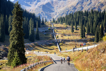 Road and pipeline to the Big Almaty Lake, Tien Shan Mountains - 122750283