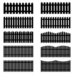 Set of silhouettes of fences, vector illustration