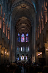Inside the cathedral of Notre Dame, Paris