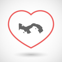 Isolated line art red heart with  the Panama map