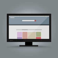 Professional monitor with website layout on gray background. Flat style vector illustration.