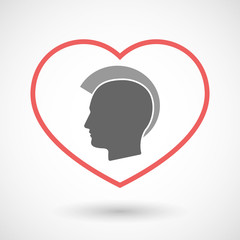Isolated line art red heart with  a male punk head silhouette