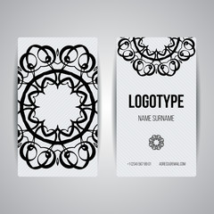 Set of vector design templates. Business card with monogram circle ornament. Mandala style.