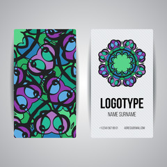 Set of vector design templates. Business card with monogram circle ornament. Mandala style.