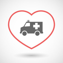 Isolated line art red heart with  an ambulance icon