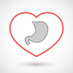 Isolated line art red heart with  a healthy human stomach icon