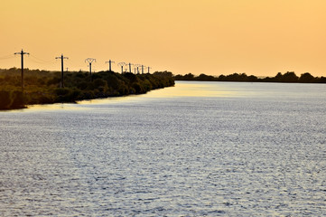 Sulina river branch at sunset
