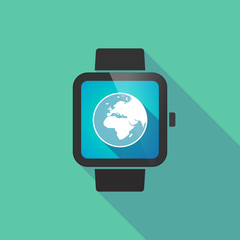 Long shadow smart watch with   an Asia, Africa and Europe region