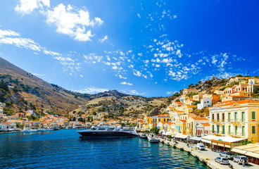 largest ship in port of Symi. pictorial Greece series- island, Dodecanes