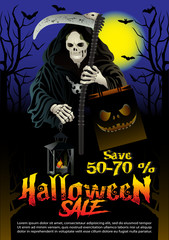 Halloween sale offer poster design concept