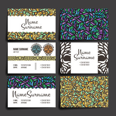 Fototapeta na wymiar Set of vector design templates. Business card with floral circle ornament.