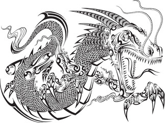 Dragon Doodle Sketch Tattoo Vector 