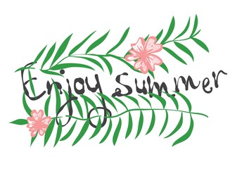 Vector summer card with floral branch. Hand drawing childish background with text