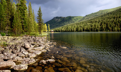 Rakhmanovskoe lake in East Kazakhstan, Altai mountains  - 122753081