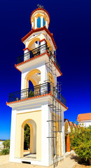 Greek church bell tower. Island of Rhodes. Greece