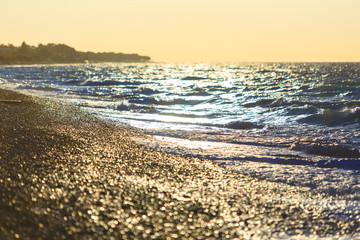 Seashore during sundown. Composition of the nature European sea shore