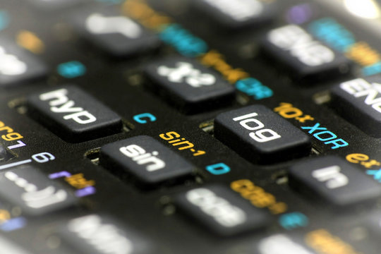 Scientific calculator buttons close up