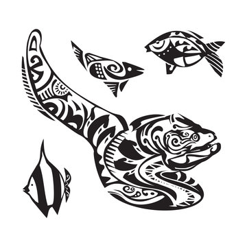 Moray tattoo in Maori style. Vector illustration EPS10