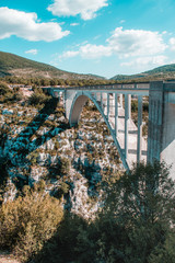 Bridge over a canyon in the mountains of the Provence Alpes Cote