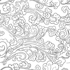 Seamless ocean wave and splash, hand draw.