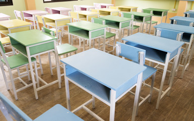 colourful desk in class room