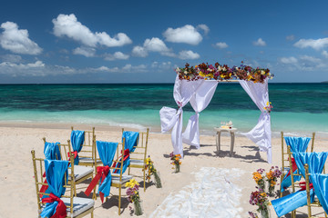 decorated wedding arch on Puka beach at Boracay island Philippin